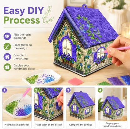 FRANDEK DIY Wooden House Diamond Art Painting Kit for Adults (Lavender) - Image 7