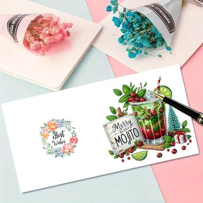 jinglinhh 6pcs Summer Drinks Diamond Art Painting Greeting Cards with Envelopes, DIY Card Making Kits for Adults, Diamond Art Postcards Christmas Cards Craft Gifts - Image 5
