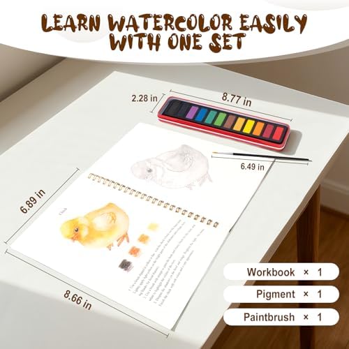 Watercolor Workbook for Adults, Beginner Friendly Watercolor Painting Kit Animals Water Coloring Book, Nature-Themed Practice Art Gift Water Color Paint Book with Palette and Brush - Image 3