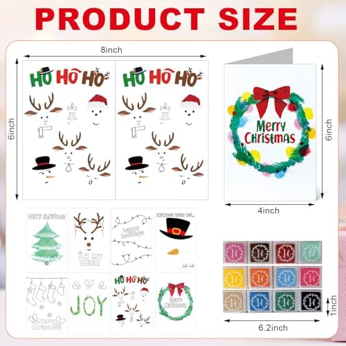 Motipuns 48 Sets Christmas Cards Making Crafts Kits 4 x 6 Inch DIY Thumbprint Christmas Crafts with Ink Pad Fingerprint Make Your Own Folded Greeting Card Making Kit for Xmas Gifts Fun Home Activity - Image 2