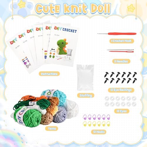 YHOYUJIA 6Pcs Crochet Kit for Beginners, 2026 DIY Craft for Adults, Great Gift for Crochet Lovers, Crocheting Animal Kits with Step by Step Videos,Yarn,Crochet Hook,Birthday Holiday Gift - Image 2
