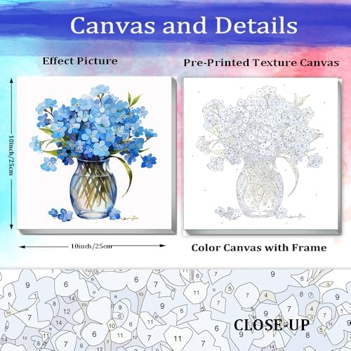 JUJUHOOD Blue Daisy Flower Paint by Numbers Kit for Adults Beginner & Kids Ages 8-12, Easy Paint by Number Without Easel, Simple Paint by Numbers for Gift Home Wall Decor (10x10Inch) - Image 3