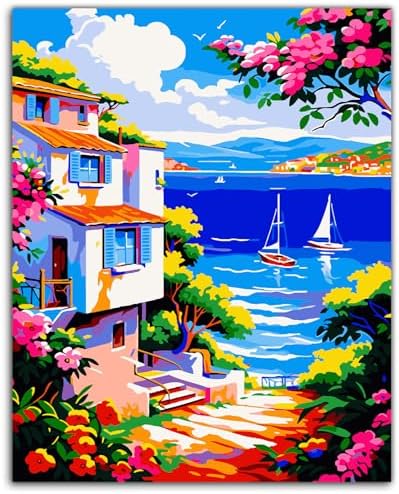 ZTOTZ Pink Landscape Paint by Numbers kit for Adults,Easy Paint by Numbers kit Seaside,Summer Holiday Number Painting for adults16X20 inch by ZTOTZ
