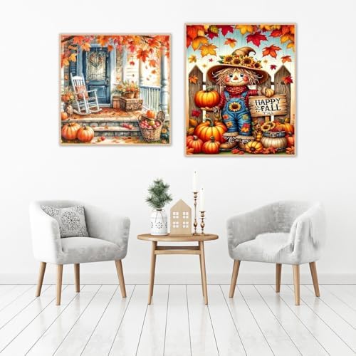 NEGEKFKX 2 Pack Fall Paint by Numbers Kit for Adults Beginner with Framed,Scarecrow Easy Adult Paint by Number Kits on Canvas DIY Painting for Beginners Art by Numbers for Home Wall Decor 10x12Inch - Image 2