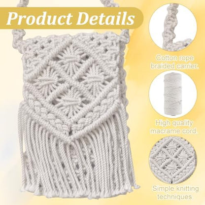 INFUNLY DIY Macrame Bag Kit for Adults Beginners Girls Macrame Cord Set with Tassels Bohemian Handmade Knotting Handbag Kit with Video and Instruction Crochet Bag Kit for Women Holiday Beach Decor - Image 3