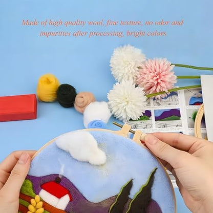 Wonafa DIY Wool Needle Felt Starter Kit, Beginner Needle Felt Kit with Wool Felt Bag, Felts Needles, Photo Frame, Foam Mat, Felts Cloth and Instructions for Home Decor, Art Crafts (Idyllic Scenery) - Image 5