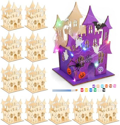 DoubleFill 12 Set Halloween Wooden Castle House Craft Kits, DIY by DoubleFill