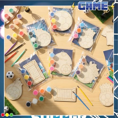 Chunful 24 Sets Soccer Party Favors Wooden Painting Crafts Kits - Image 4