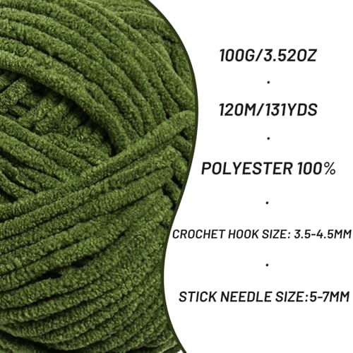 Plush Chunky Chenille Yarn for Crocheting, Soft Fluffy Velvet Yarn for Crocheting, Fuzzy Baby Blanket Knitting Yarns, 100g/131yds Bulky Amigurumi Yarns（Pine Green） - Image 2