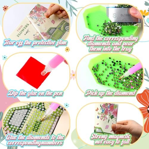 Saillong 12 Pack Spring Diamond Painting Greeting Card Kits Easter Diamond Art Cards with Envelopes Gnome Tulips Flowers 5d Rhinestones Painting Kits for Adults DIY Crafts Family Friend Spring Gifts - Image 6