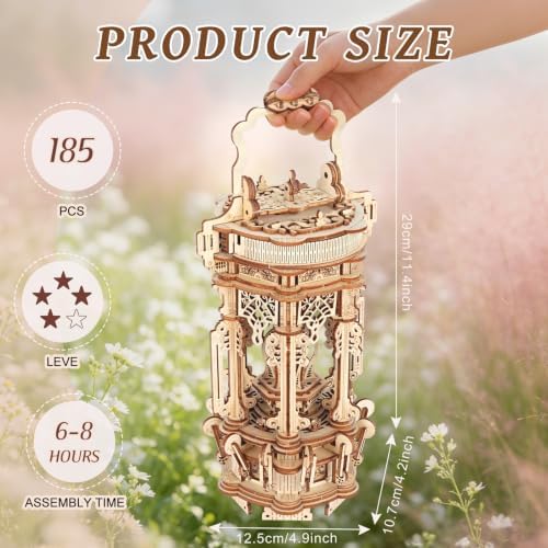 3D Wooden Puzzles for Adults, LED Light Lantern Building Model Kit - Image 2