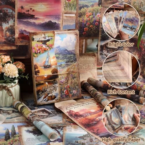 160 Sheets Vintage Scrapbook Paper Set - 8 Nature Impressions Themed Aesthetic Natural Scenery Patterns, Journaling Scrapbooking Supplies Craft Decoupage Papers Kit, for Junk Journals Collage Making - Image 2
