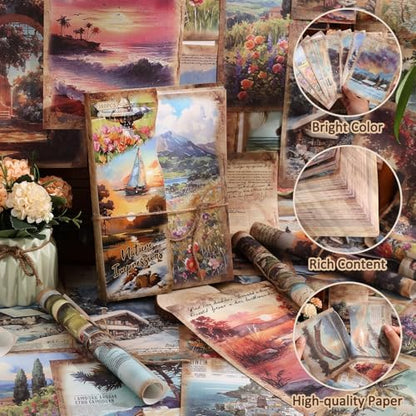 160 Sheets Vintage Scrapbook Paper Set - 8 Nature Impressions Themed Aesthetic Natural Scenery Patterns, Journaling Scrapbooking Supplies Craft Decoupage Papers Kit, for Junk Journals Collage Making - Image 2