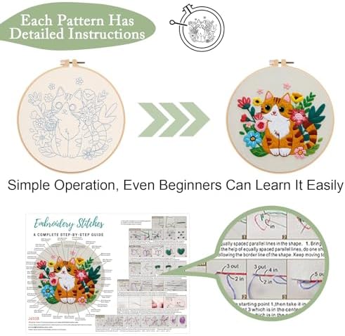 Nuberlic 3 Pack Cat Embroidery Kit for Beginners Adults - Image 4