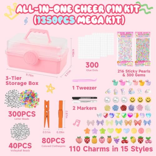 1350Pcs Volleyball Clips Decorating Kit with 3-Tier Box, DIY Cheer Pins Spirit Clips Supplies, 80 Wooden Cheer Clothes Pins for Crafts, Cheer Clips Kit for Volleyball Tournaments Team Gifts Bulk - Image 2