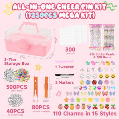 1350Pcs Volleyball Clips Decorating Kit with 3-Tier Box, DIY Cheer Pins Spirit Clips Supplies, 80 Wooden Cheer Clothes Pins for Crafts, Cheer Clips Kit for Volleyball Tournaments Team Gifts Bulk - Image 2