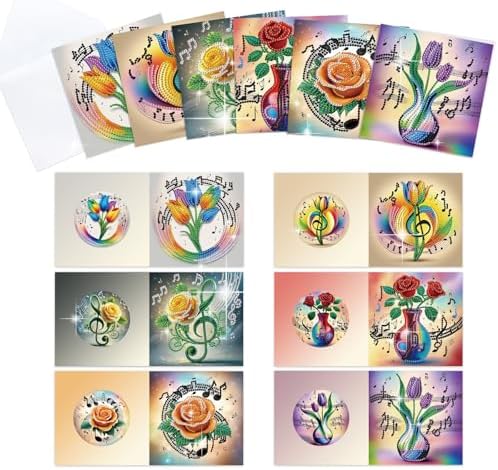 Tontut 6pcs Diamond Painting Kit Greeting Card, Note Flower 5D DIY Diamond Handmade Holiday Greeting Card with Envelope, Christmas Gift Congratulation by Tontut