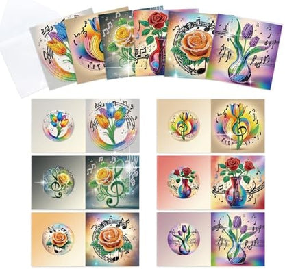 Tontut 6pcs Diamond Painting Kit Greeting Card, Note Flower 5D DIY Diamond Handmade Holiday Greeting Card with Envelope, Christmas Gift Congratulation by Tontut