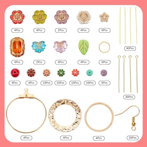 SUNNYCLUE 10 Pairs Bohemian Earring DIY Vintage Earring Charms Acrylic National Style Flowers Leafs Drop Beaded Dangle Fashion Earring for Women Adult Beginners Starters Supplies Craft - Image 2