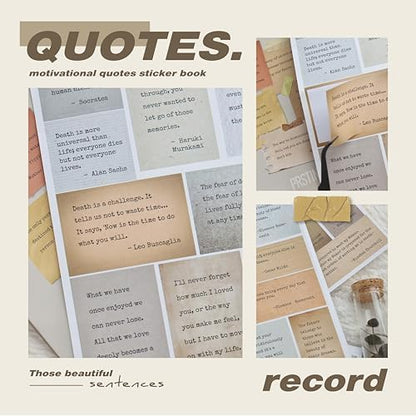Prstincol 24 Sheets Vintage Motivational Quote Stickers Pad wtih Tweezer,246 Pcs Inspirational Typewriter Font Quotes Pad,Word Stickers for Scrapbook Junk Journal Bullet Journal DIY Craft Card Making - Image 3