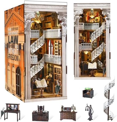 MiniCity DIY Book Nook Kit, Miniature Dollhouse Booknook Kit, 3D Wooden Puzzle Bookend Bookshelf Insert Decor with LED Light for Teens and Adults (Law Library) by MiniCity