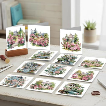 C'eitura 12Pcs Garden Flowers Diamond Art Painting Greeting Card Kit with Envelopes, DIY Floral Christmas Birthday Thanksgiving Card Making Set, All Occasion Handmade Card Craft - Image 3