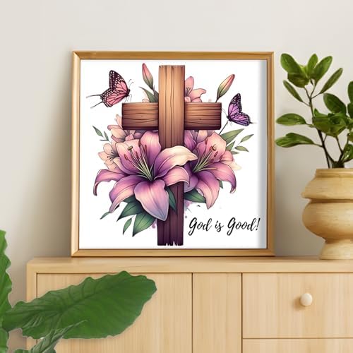 Camocin Framed Paint by Numbers Kit for Adults Beginner - Religious Cross and Lily Paint by Number Canvas with Frame, Faith DIY Acrylic Painting Kit for Christian Home Wall Decor 12x12 Inch - Image 6