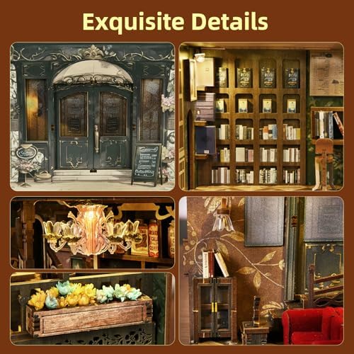 MiniCity Book Nook Kit, DIY Miniature Dollhouse Book Nook Kit with Dust Cover and LED Light (Saisons Café) - Image 4