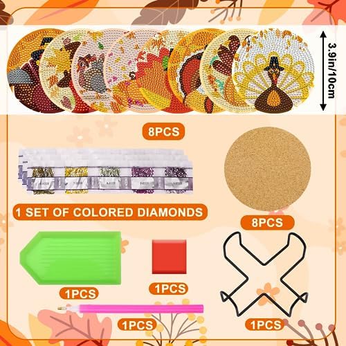 UPINS 8Pcs Fall Diamond Art Coasters with Holder - Image 2