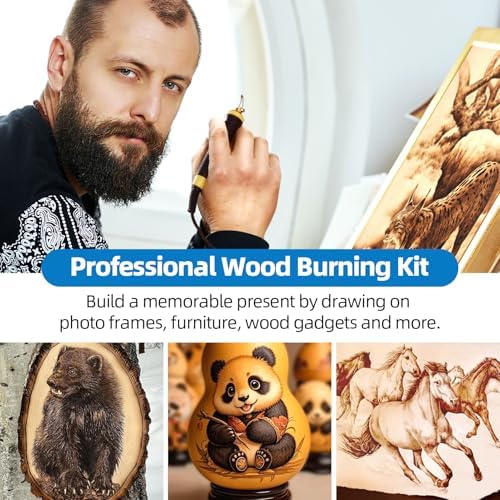 FIRElood LH55-Z2-NS3 wood burning pen Wood Burning Tool Pen 200~750℃, Wood Burning kit with Digital Thermometer,3 pyrographic Wood Burning pens, 3 solid copper pen tips, 33 Wood Burning Pen Tips - Image 6