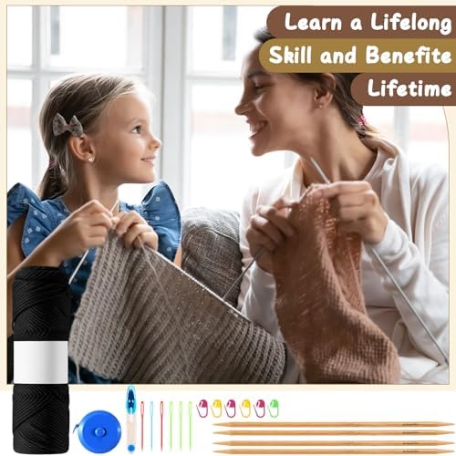 Maasechs Knitting Kits for Beginners Adults Complete Hat Knit Set with Yarn Bamboo Needles Starter Crochet Kit with Full Knitting Crochet Accessories for Women and Men(Black) - Image 5