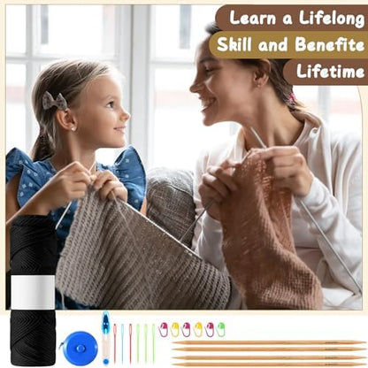 Maasechs Knitting Kits for Beginners Adults Complete Hat Knit Set with Yarn Bamboo Needles Starter Crochet Kit with Full Knitting Crochet Accessories for Women and Men(Black) - Image 5