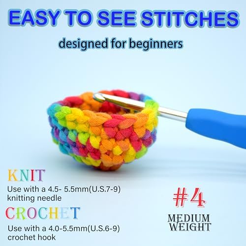 4 Pack Rainbow Beginner Crochet Yarn for Crocheting and Knitting Multicolor Cotton Crochet Yarn for Beginners with Easy-to-See Stitches Cotton-Nylon Blend Easy Yarn for Beginners(Blue Grey) - Image 4