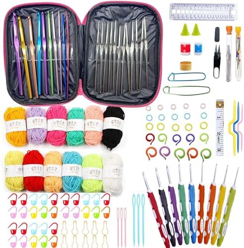 Allazone Crochet Kits for Beginners Adults, Beginners Crochet Kit for Kids & Adults, 131 PCS Crochet Set-Professional Knitting Crochet Starter Kit, Knitting Kit with Needles and Case (Style B) by Allazone