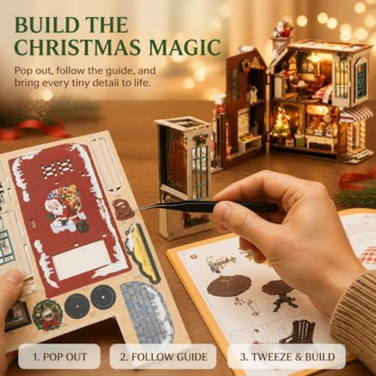Book Nook Kit DIY Miniature House Kit, Wooden 3D Puzzle with LED - Image 3
