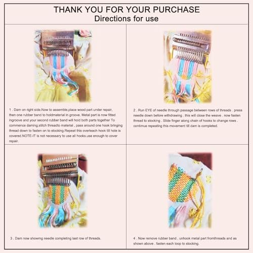 MECCANIXITY Mini Darning Loom, 10 Hooks Wood Weaving Knitting Machine with Knitting Needles and Buckle for Repair Jeans Socks DIY Craft, Knit Patch Loom Weave Tool,Silver - Image 5