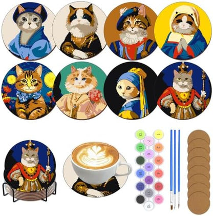 DPARTGMJT 8 Pack Cats Paint by Numbers Kits Coasters with Holder Cork Pads by Unknown