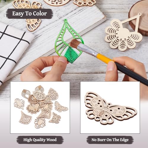 Elecrelive 8 Pairs Butterfly Wood Charms Wooden Earrings Blanks Flower Teardrop Rhombus Wood Earring Pendants Wooden Dangle Earring Making Kit with Earring Hooks - Image 4