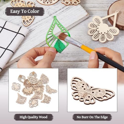 Elecrelive 8 Pairs Butterfly Wood Charms Wooden Earrings Blanks Flower Teardrop Rhombus Wood Earring Pendants Wooden Dangle Earring Making Kit with Earring Hooks - Image 4