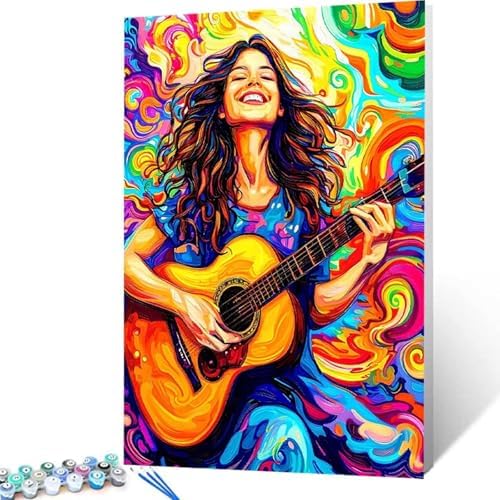 Paint by Numbers Kit for Adults Beginner, Guitar Paint by Numbers Woman, DIY Easy Acrylic Watercolor Oil Painting Kit with Brushes, Arts and Crafts for Adult for Home Wall Decor, Gifts 16x20 in 1-55 - Image 4