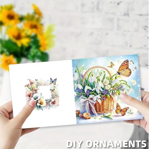 6pcs Tulip Daisy Rose Butterfly Calla Lily Flower Diamond Art Painting Greeting Cards Kit with Envelopes, 5D DIY Special Shaped Card Making Kits for Adults, Holiday Birthday Postcards Craft Gifts - Image 6