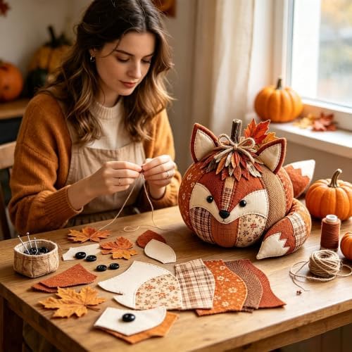 DIY Animal Pumpkin Sewing Kit - Autumn Fabric Animal Pumpkin Craft Set for Adults Beginners - Thanksgiving Handmade Fall Patchwork Craft Kit for Holiday Decor - Image 3