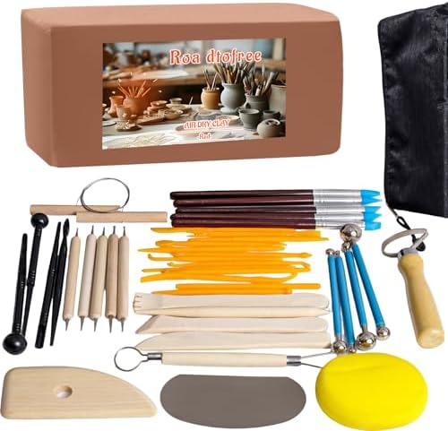 Air Dry Clay Kit 10 LBs + 42 Pcs Pottery Tools - Non-Toxic Organic Clay for Sculpting, Hand Modeling & Throwing Classes Ceramics Workshops (Red) by Unknown