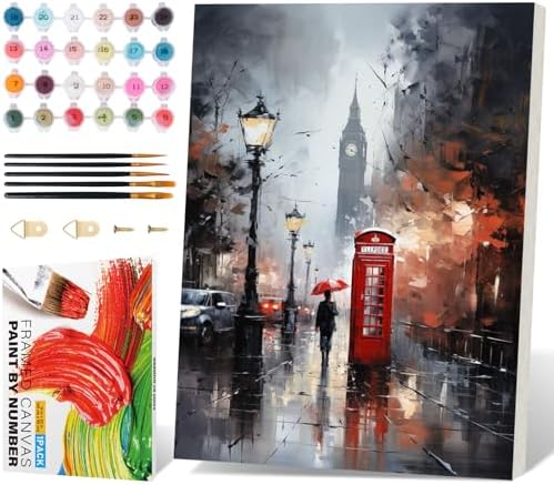 Framed Paint by Numbers Kit for Adults Beginner 16x20 Inch, London City by Fountor