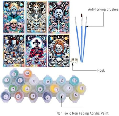 Clendo 6 Packs Halloween Paint by Number Kits for Adults, Horror Movie Adult's Painting by Numbers on Canvas, Easy Acrylic DIY Oil Painting on Canvas, Home Wall Decor(12x16in No Frame) - Image 3
