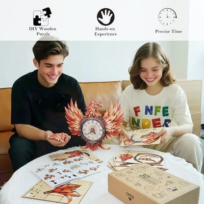 3D Puzzles for Adults, Fire Phoenix Wall Clock 3D Wooden Puzzles Clock Kits for DIY Birthday Gift for Women Men Home Decor Holiday Christmas - Image 4
