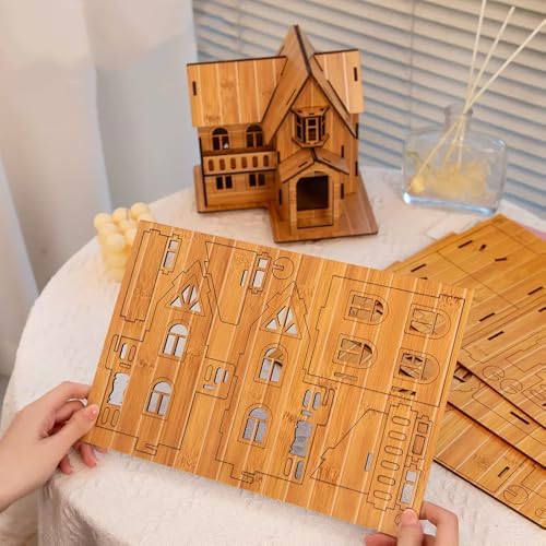 Log Cabin 3D Wooden House Puzzle,DIY Mini Building Model Kit，009 - Image 4