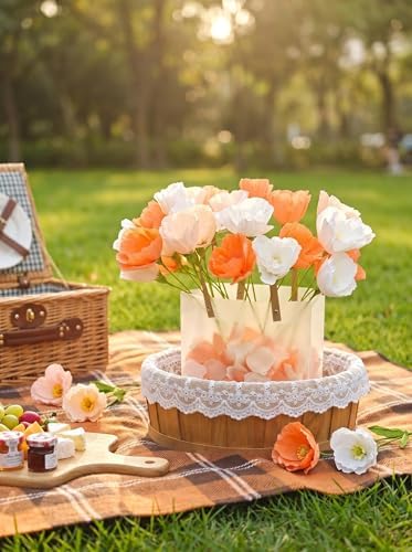 Mybbshower Crepe Paper Flower DIY Making Kit, Icelandic Poppy, Assorted Colors Peach White Orange 24 Count - Image 6