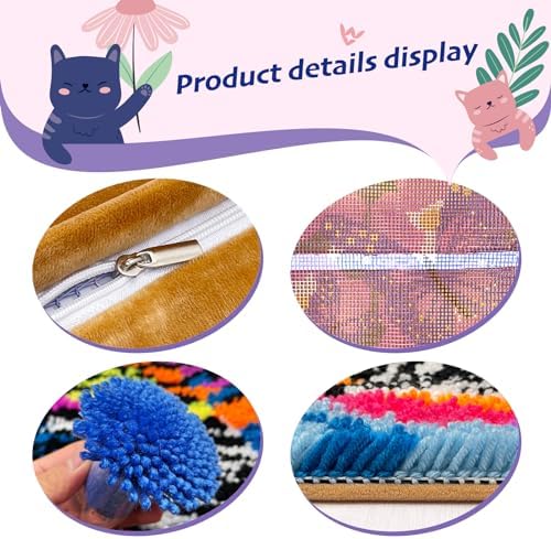veirousa Butterfly Floral Latch Hook Kits for Adults Beginners DIY Crochet Pillow Kit Pre-Printed Pillowcase Hook and Latch Rug Kits Needlework Cushion Cover for Home Sofa Decoration 17x17 in. - Image 4