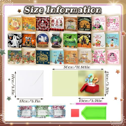 Saillong 24 Pack Surprise Blind Boxes Diamond Art Cards with Envelopes - Image 4